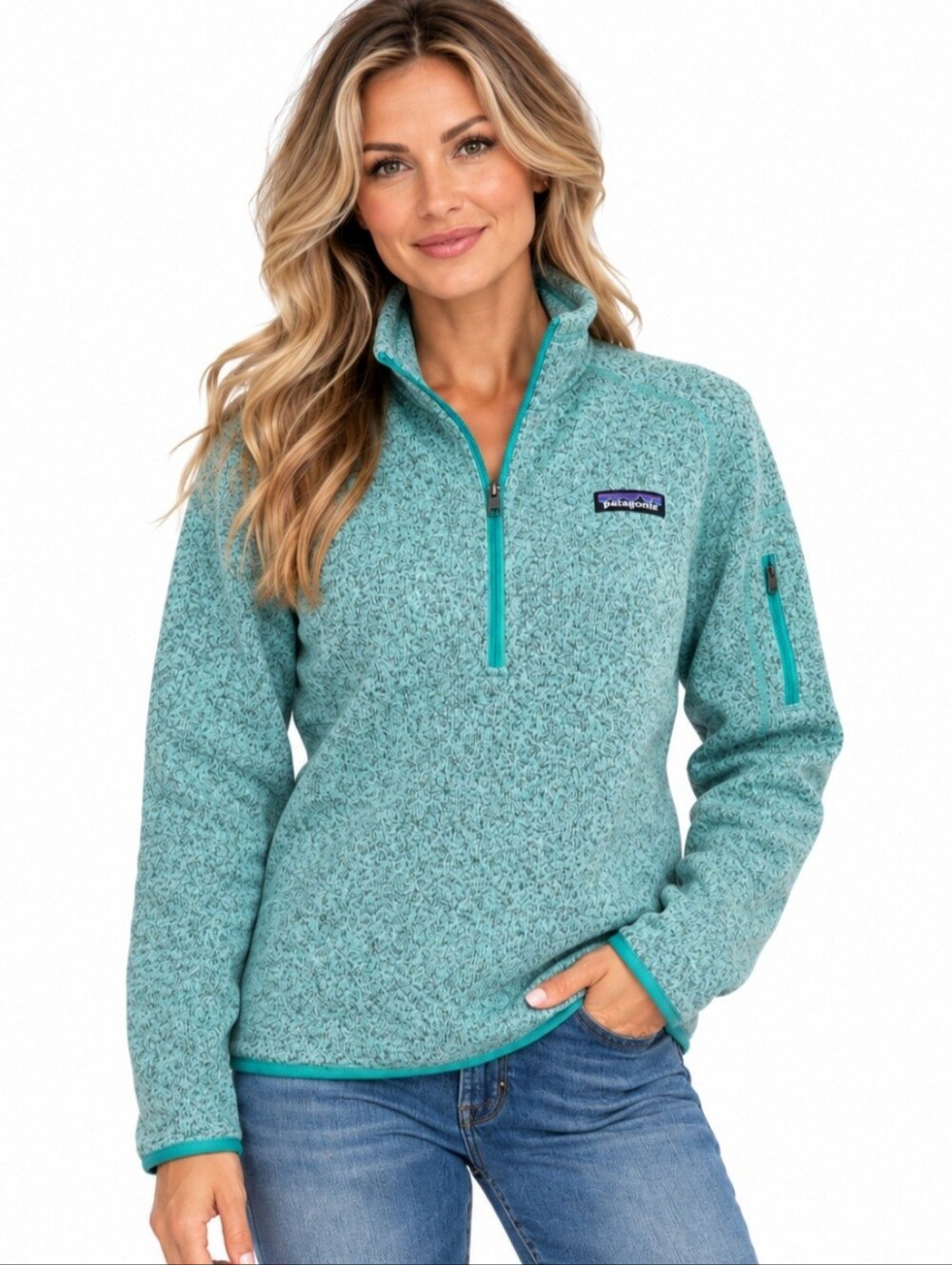 Patagonia Better Sweater Womens Size Medium 1/4 Zip Fleece Pullover Teal Aqua